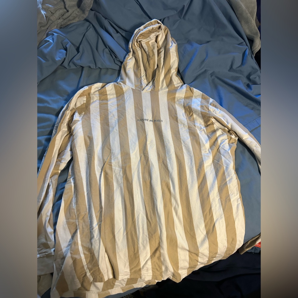 Denim & Flower Tan and White Striped shirt Hoodie